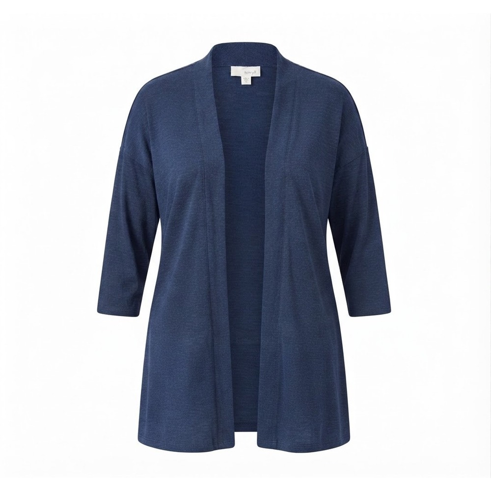 Pure Jill Cardigan Women XL Blue Linen Tencel Open Front Knit Good